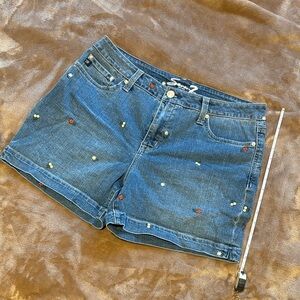 Seven7 Blue Jean Shorts with Floral Embroidery